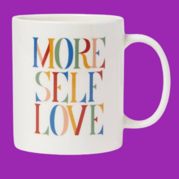 MORE SELF LOVE Retro Color White Stoneware Coffee Mug Microwave Safe 15 oz Size - Picture 3 of 5